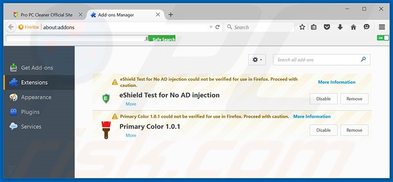 Removing Pro PC Cleaner ads from Mozilla Firefox step 2