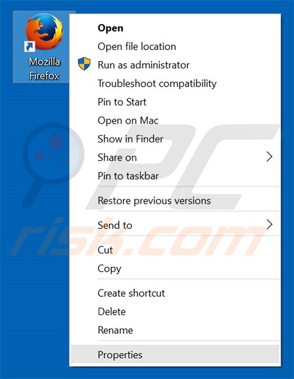 Removing qqovd.com from Mozilla Firefox shortcut target step 1