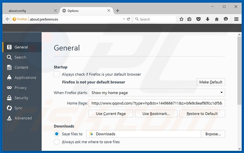 Removing qqovd.com from Mozilla Firefox homepage