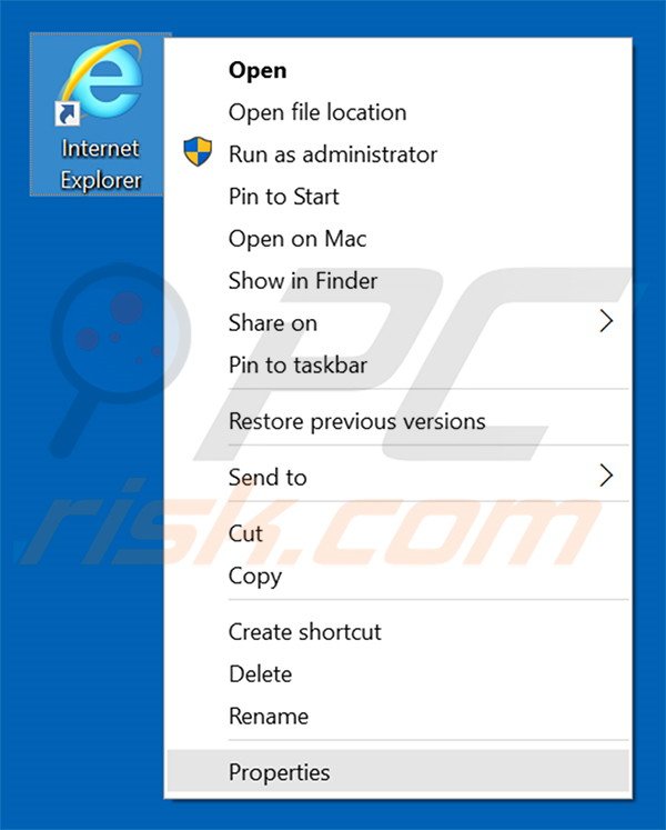 Removing qqovd.com from Internet Explorer shortcut target step 1
