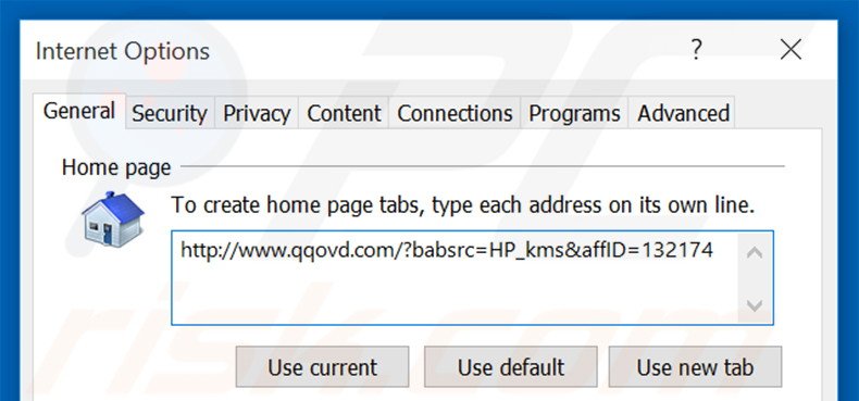 Removing qqovd.com from Internet Explorer homepage