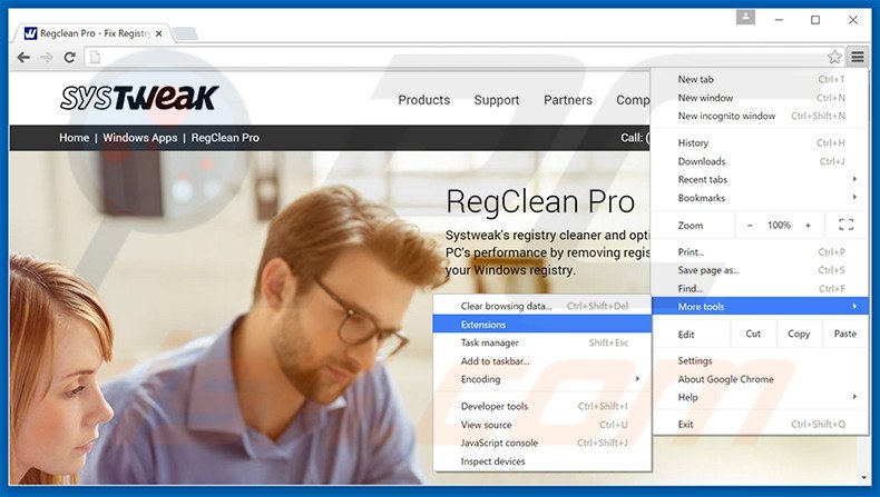 Removing RegClean Pro  ads from Google Chrome step 1