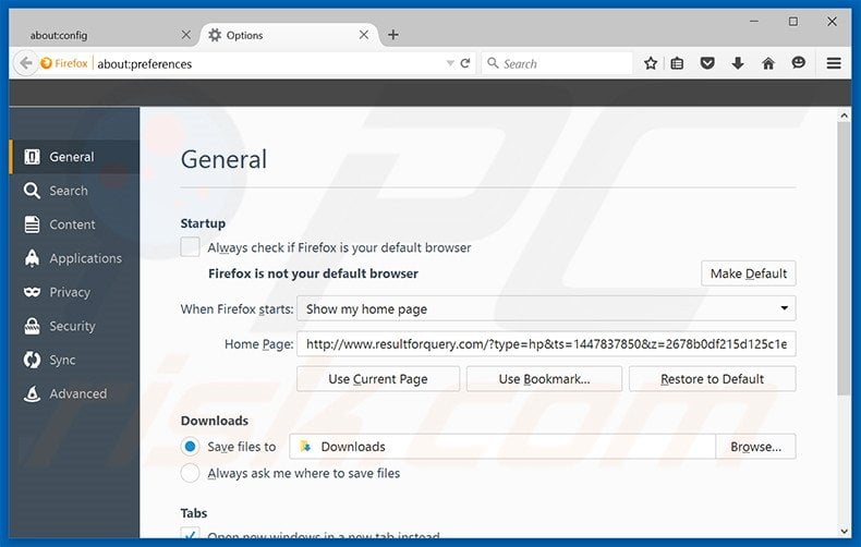 Removing resultforquery.com from Mozilla Firefox homepage
