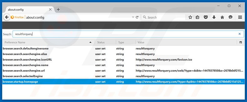 Removing resultforquery.com from Mozilla Firefox default search engine