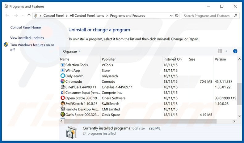 resultforquery.com browser hijacker uninstall via Control Panel