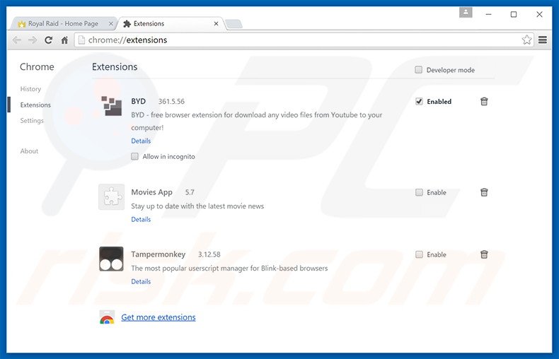 Removing Royal Raid ads from Google Chrome step 2