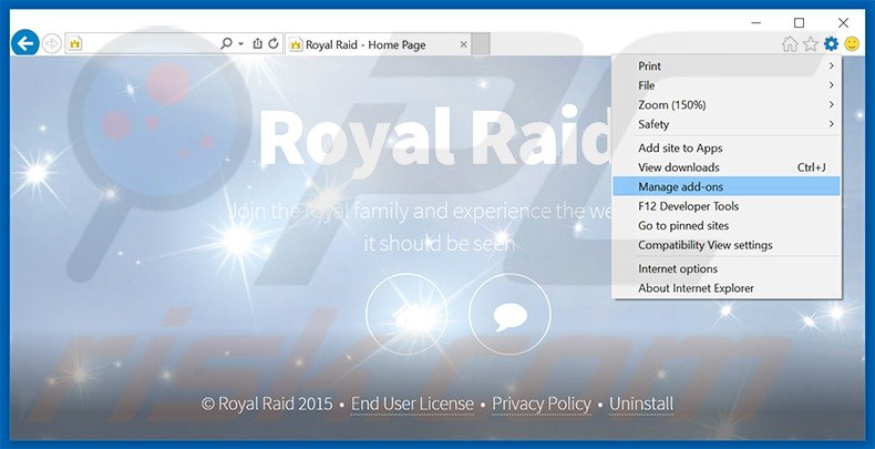 Removing Royal Raid ads from Internet Explorer step 1