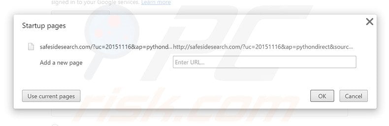 Removing safesidesearch.com from Google Chrome homepage