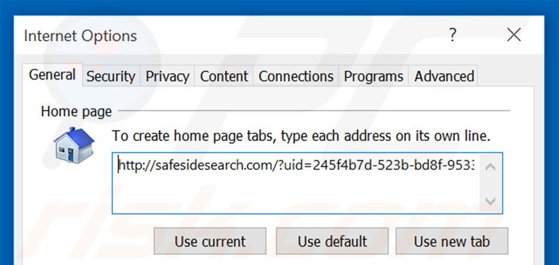 Removing safesidesearch.com from Internet Explorer homepage