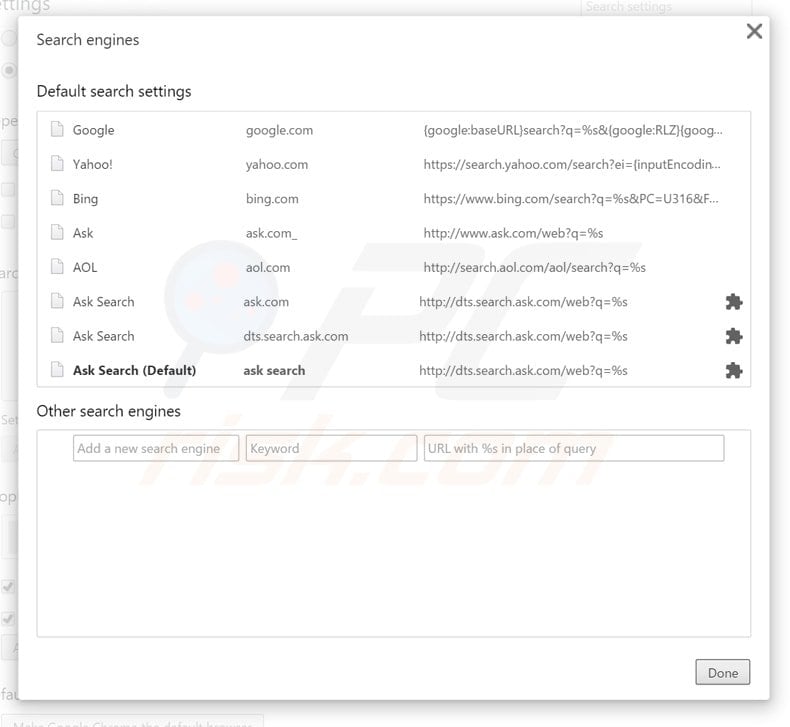 removing search.ask.com from Google Chrome default Internet search engine
