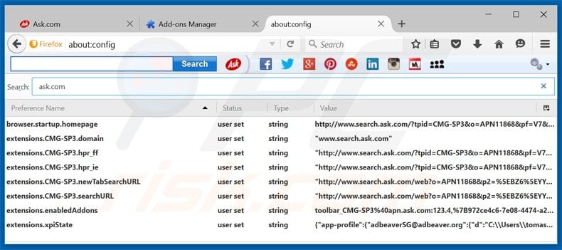 remove search.ask.com from Mozilla Firefox default Internet search engine