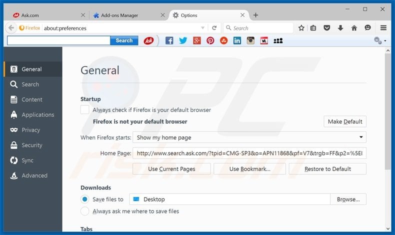 removing search.ask.com from Mozilla Firefox homepage
