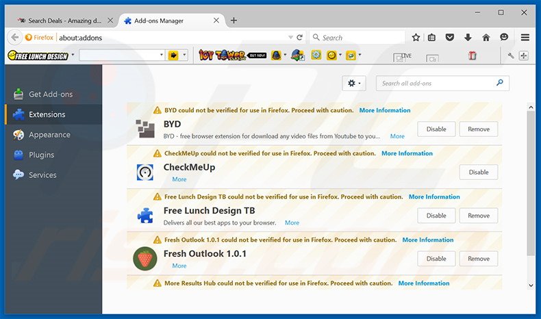 Removing Search Deals ads from Mozilla Firefox step 2