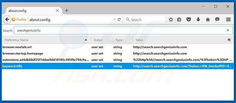 Removing search.searchgeniusinfo.com from Mozilla Firefox default search engine