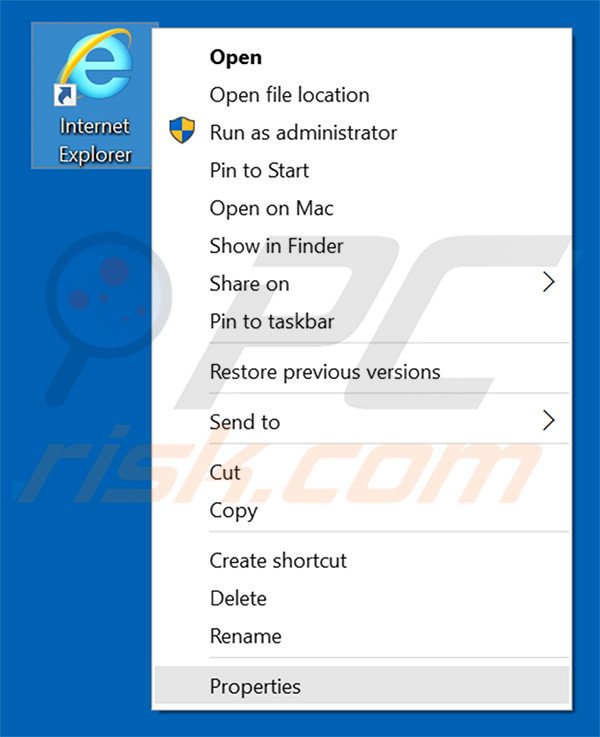 Removing searchomepage.com from Internet Explorer shortcut target step 1