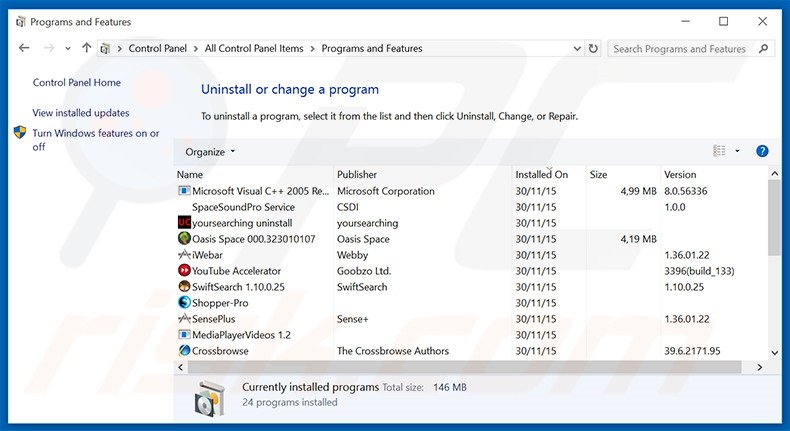 searchomepage.com browser hijacker uninstall via Control Panel