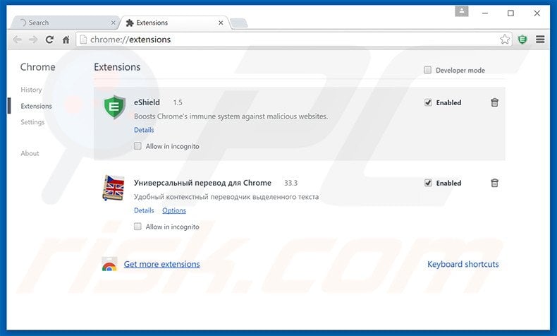 Removing search.rockettab.com related Google Chrome extensions