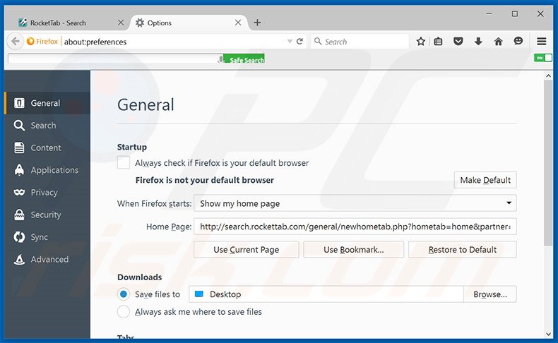 Removing search.rockettab.com from Mozilla Firefox homepage