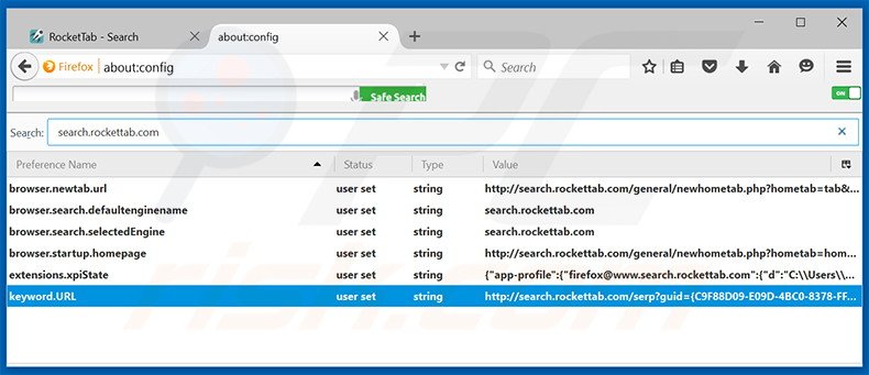 Removing search.rockettab.com from Mozilla Firefox default search engine