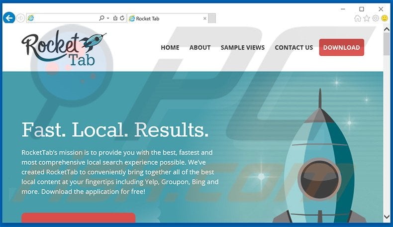 Website used to promote RocketTab browser hijacker