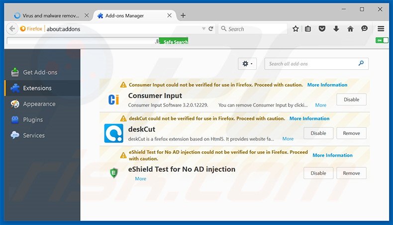 Removing Serpens ads from Mozilla Firefox step 2