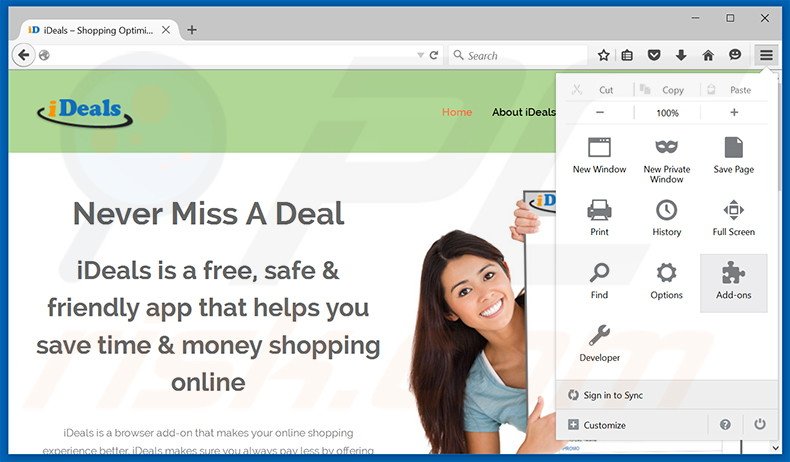 Removing Shopping Optimizer ads from Mozilla Firefox step 1