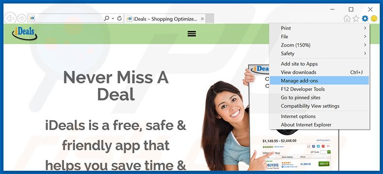 Removing Shopping Optimizer ads from Internet Explorer step 1