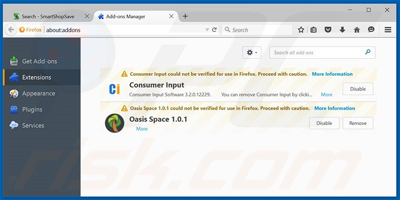 Removing smartshopsave.com related Mozilla Firefox extensions