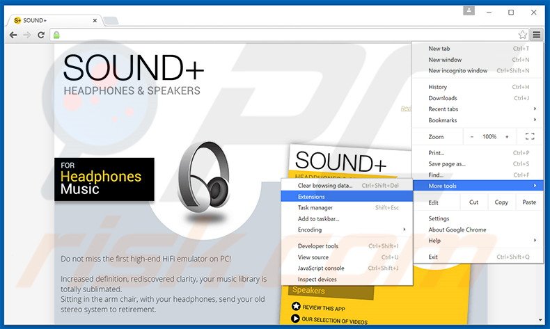Removing Sound+  ads from Google Chrome step 1