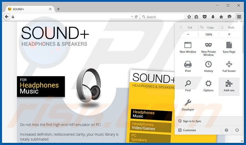 Removing Sound+ ads from Mozilla Firefox step 1
