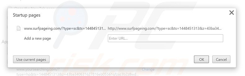 Removing surfpageing.com from Google Chrome homepage