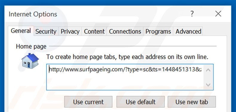 Removing surfpageing.com from Internet Explorer homepage