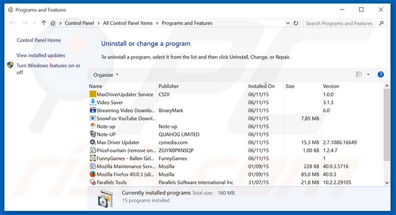 Tight Shoppers adware uninstall via Control Panel