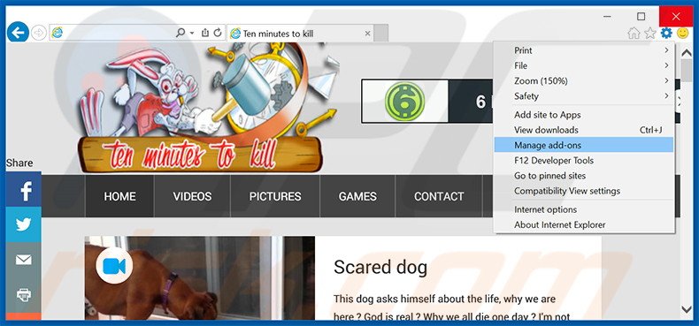 Removing Tmtk Control ads from Internet Explorer step 1
