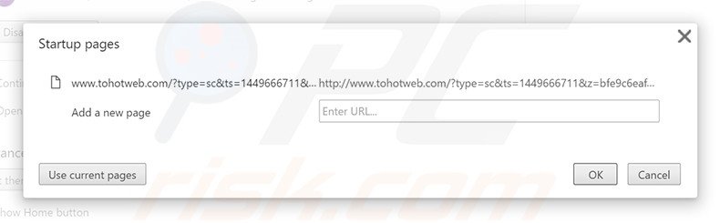 Removing tohotweb.com from Google Chrome homepage