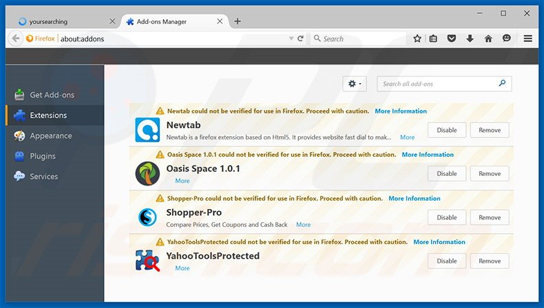 Removing tohotweb.com related Mozilla Firefox extensions