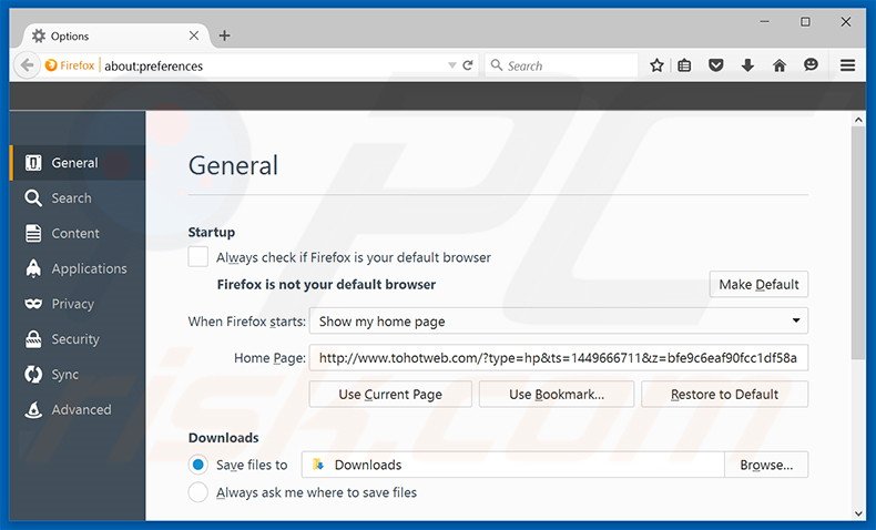 Removing tohotweb.com from Mozilla Firefox homepage