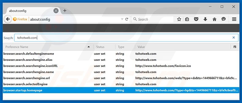 Removing tohotweb.com from Mozilla Firefox default search engine