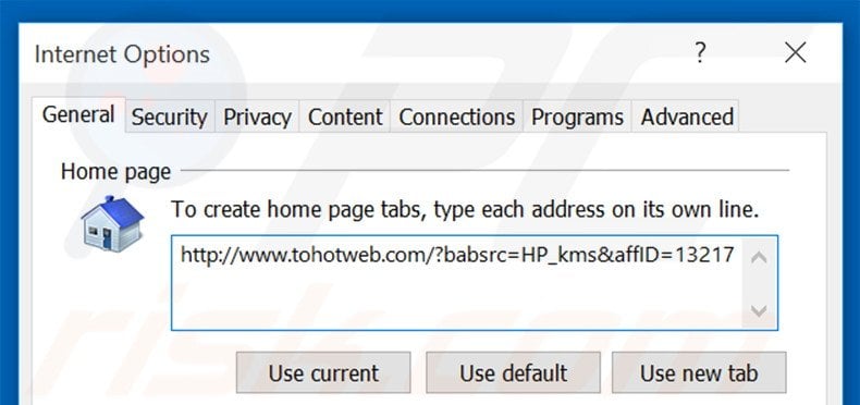 Removing tohotweb.com from Internet Explorer homepage