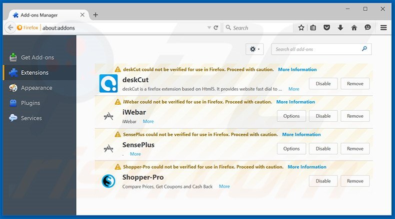 Removing search.tv-newtabsearch.com related Mozilla Firefox extensions