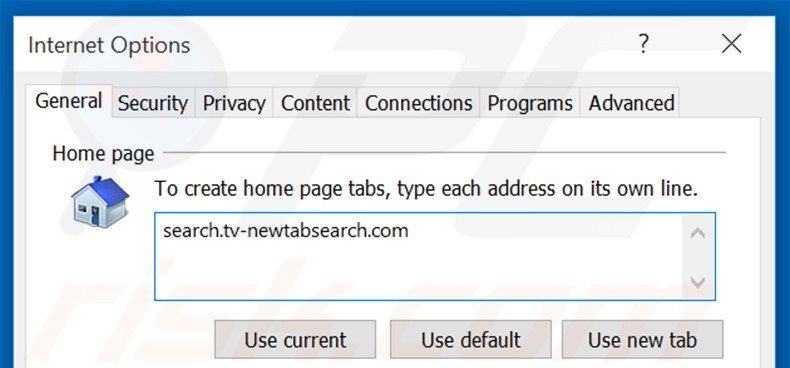 Removing search.tv-newtabsearch.com from Internet Explorer homepage