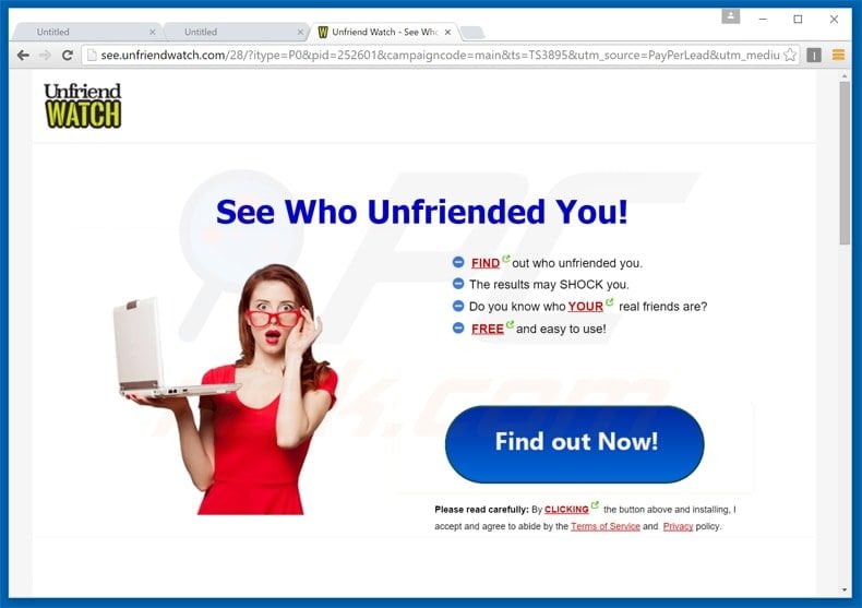 pop-up ad promoting installation of unfriend-watch adware