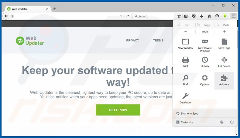 Removing Web Updater ads from Mozilla Firefox step 1