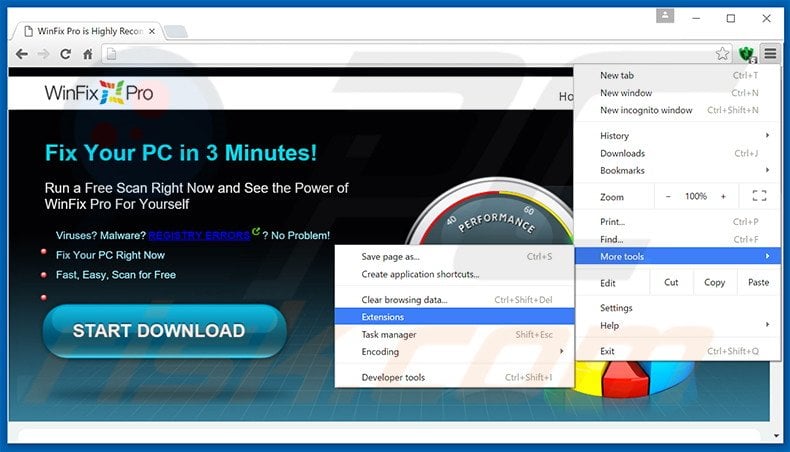 Removing WinFix Pro  ads from Google Chrome step 1