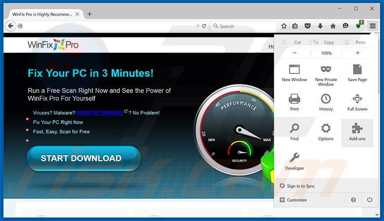 Removing WinFix Pro ads from Mozilla Firefox step 1