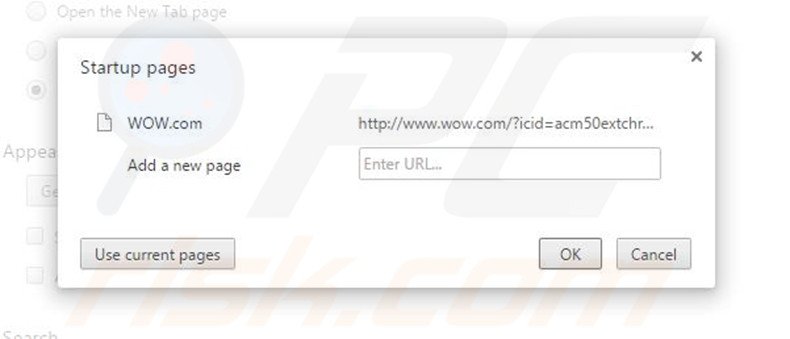 Removing wow.com from Google Chrome homepage