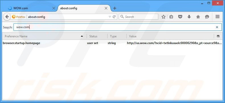 Removing wow.com from Mozilla Firefox default search engine