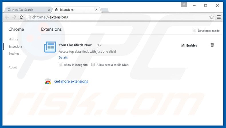 Removing search.yourclassifiedsnow.com related Google Chrome extensions