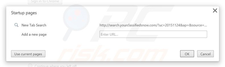Removing search.yourclassifiedsnow.com from Google Chrome homepage