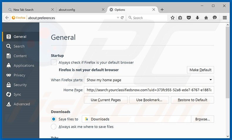 Removing search.yourclassifiedsnow.com from Mozilla Firefox homepage